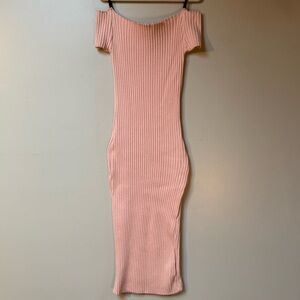 Elegant Pink Off-Shoulder Ribbed Sexy Bodycon Dress